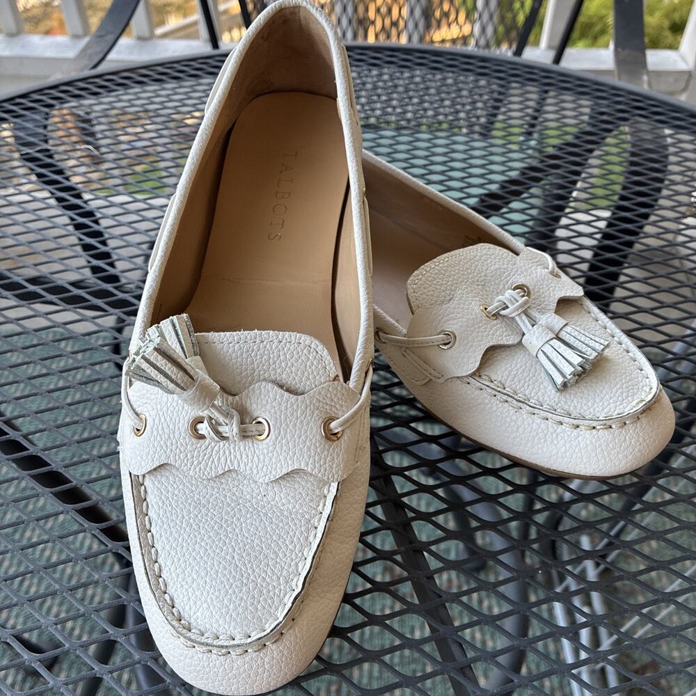 Talbots Everson Driving Moccasin SZ 8.5 White Pebbled Leather Loafers/preppy